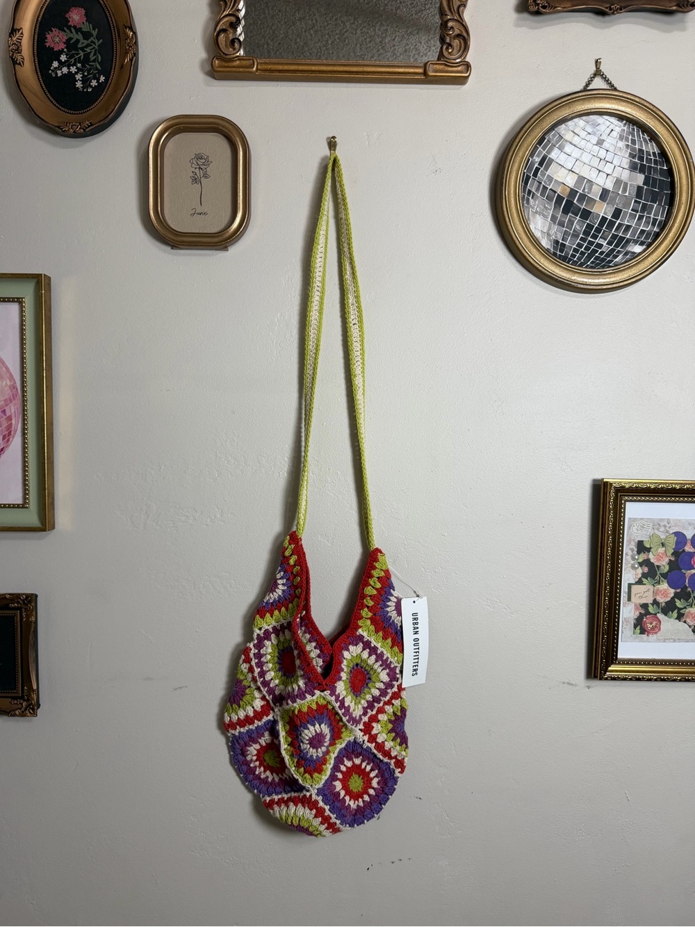 Urban Outfitters Red, Purple, Green Crochet Shoulder Bag